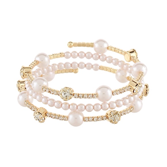 3 Row Pave & Pearl Station Wire Bracelet